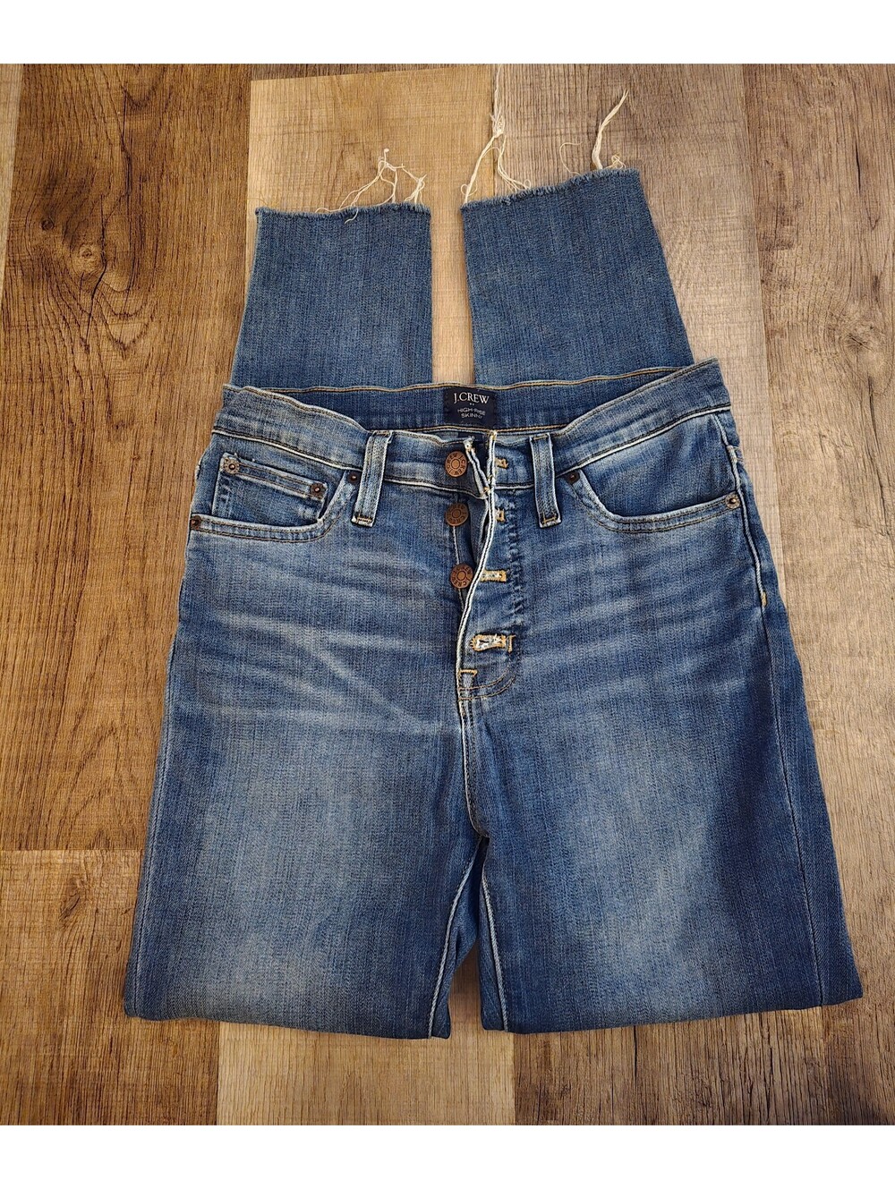 J. Crew Button Fly Raw Frayed Hem Blue Wash